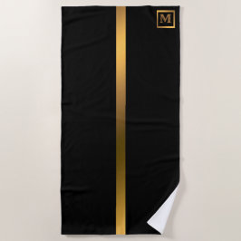 Elegant Modern Monogrammed Marble Black Gold Strandlaken