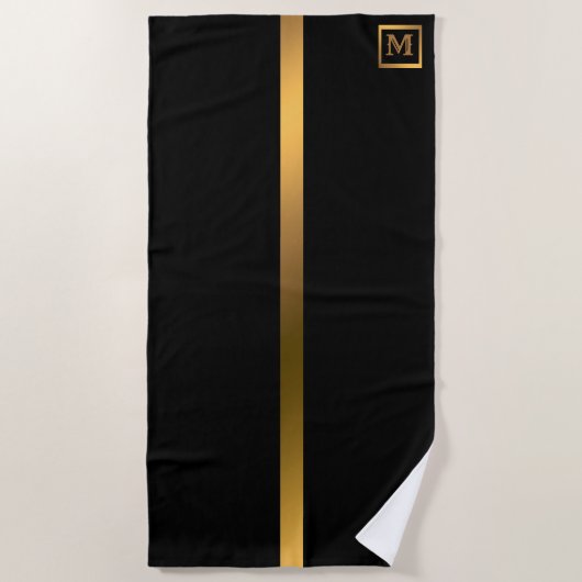 Elegant Modern Monogrammed Marble Black Gold Strandlaken (Voorkant)