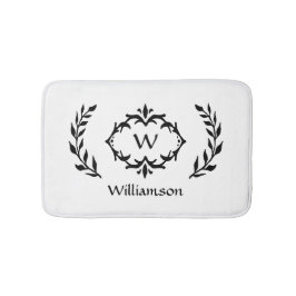 Elegant Modern Monogrammed Wreath Black White Chic Badmat
