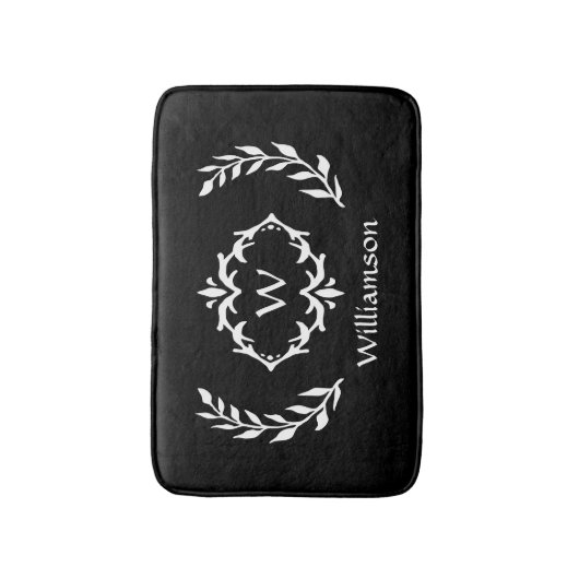 Elegant Modern Monogrammed Wreath Chic Black White Badmat (Voorkant Verticaal)