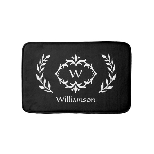 Elegant Modern Monogrammed Wreath Chic Black White Badmat (Voorkant)
