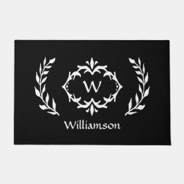 Elegant Modern Monogrammed Wreath Chic Black White Deurmat