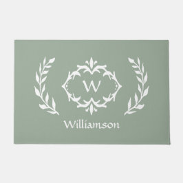 Elegant Modern Monogrammed Wreath Chic Sage Green Deurmat