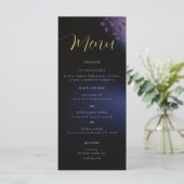 Elegant Modern Moody Black Dark Paars Wedding Menu (Staand voorkant)