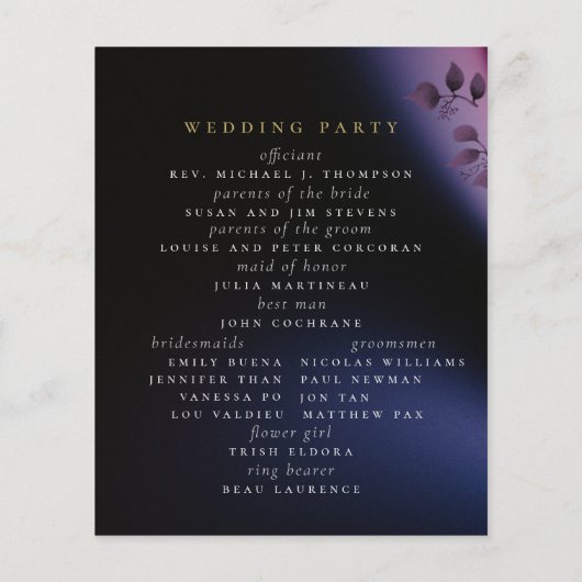 Elegant modern Moody Black Paars Wedding Programme (Achterkant)