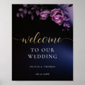 Elegant Modern Moody Black Paarse Floral Wedding Poster (Voorkant)