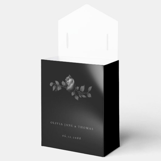 Elegant modern Moody Black Roos Floral Wedding Bedankdoosjes (Geopend)