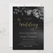 Elegant Modern Moody Black White Floral Wedding Kaart (Voorkant)