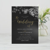 Elegant Modern Moody Black White Floral Wedding Kaart (Staand voorkant)
