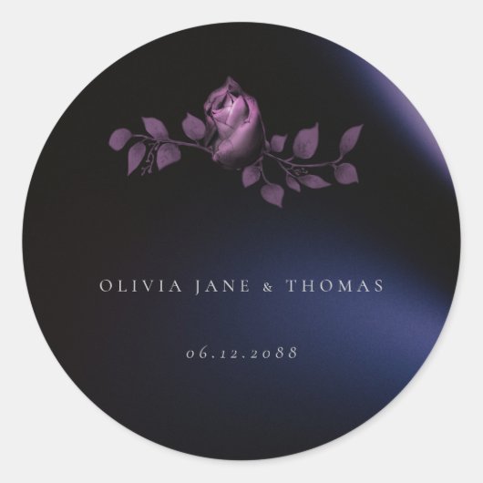 Elegant Modern Moody Dark Paarse Floral Wedding Ronde Sticker (Voorkant)