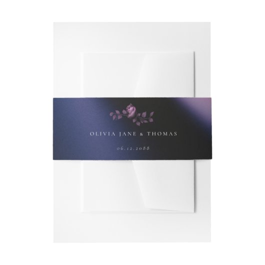 Elegant Modern Moody Dark Paarse Floral Wedding Uitnodigingen Wikkel (Voorkant Voorbeeld)
