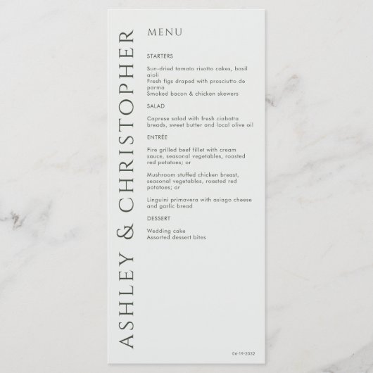 Elegant Modern Mos Groen Bruiloft Menu (Voorkant)