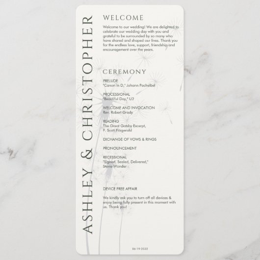 Elegant Modern Mos Groen Bruiloft Programmakaart (Voorkant)