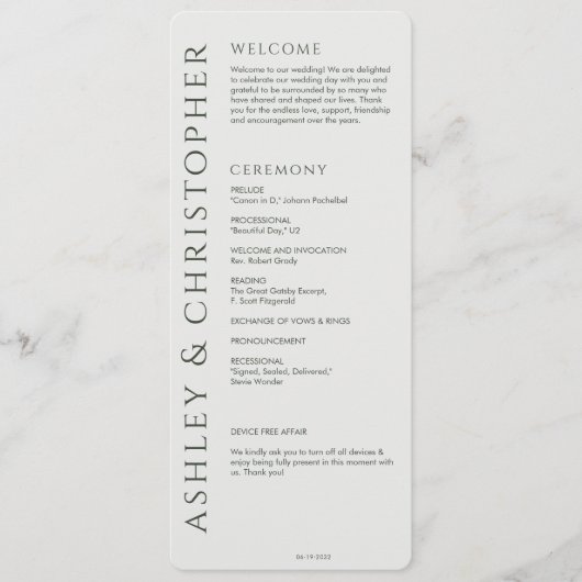 Elegant Modern Mos Groen Bruiloft Programmakaart (Voorkant)