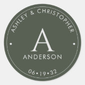 Elegant Modern Mos Groen Bruiloft Ronde Sticker (Voorkant)