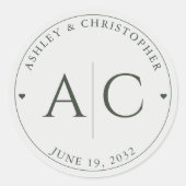 Elegant Modern Mos Groen Bruiloft Ronde Sticker (Voorkant)