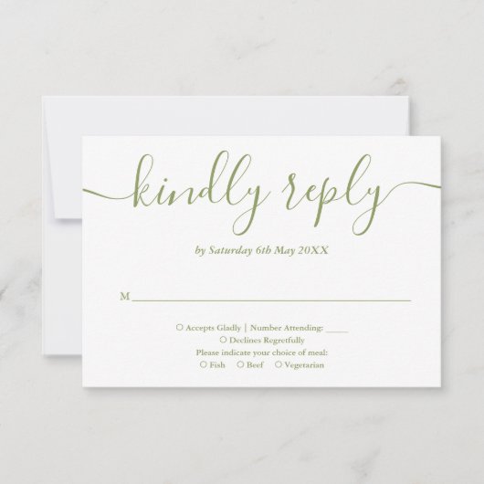 Elegant Modern Moss Green Script RSVP Kaartje (Voorkant)