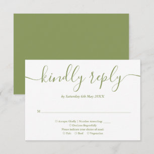 Elegant Modern Moss Green Script RSVP Kaartje