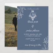 elegant modern mosterd blauw huwelijk in uitnodigi kaart (Voorkant / Achterkant)