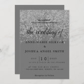 Elegant modern mousserend zilver grijs huwelijk kaart (Voorkant / Achterkant)