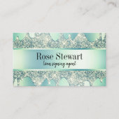 Elegant modern muntgroen glitter druppelt notaris visitekaartje (Voorkant)