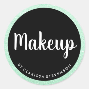Elegant modern muntgroen glitter en zwarte make-up ronde sticker