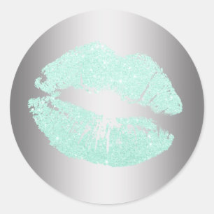 Elegant modern muntgroen glitter lips zilver ronde sticker