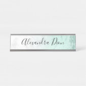 Elegant modern muntgroen glitter witte marmer bureau naambordje (Voorkant)
