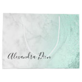 Elegant modern muntgroen glitter witte marmer groot cadeauzakje (Achterkant)