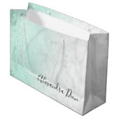 Elegant modern muntgroen glitter witte marmer groot cadeauzakje (Voorkant Gekanteld)