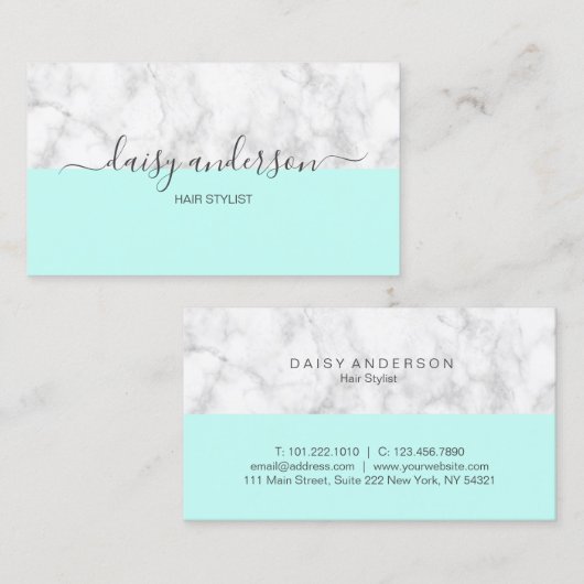 Elegant modern muntstuk en witte marmer-stylist visitekaartje (Voorkant / Achterkant)
