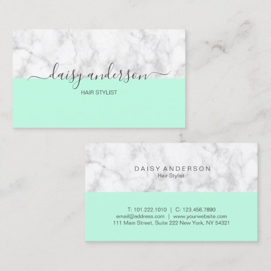 Elegant modern muntstuk en witte marmer-stylist visitekaartje (Voorkant / Achterkant)