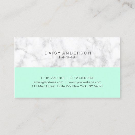 Elegant modern muntstuk en witte marmer-stylist visitekaartje (Achterkant)