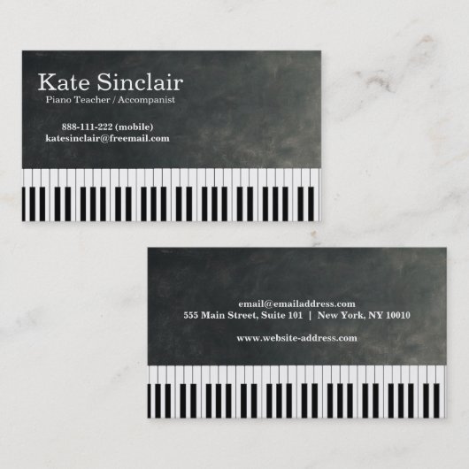 Elegant Modern Music Professional Piano Teacher Visitekaartje (Voorkant / Achterkant)
