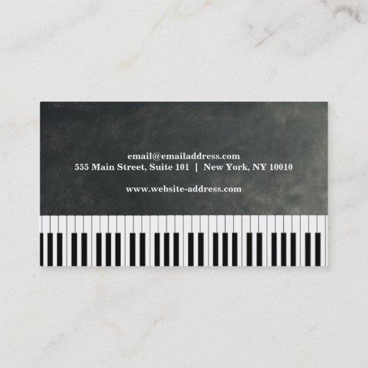 Elegant Modern Music Professional Piano Teacher Visitekaartje (Achterkant)