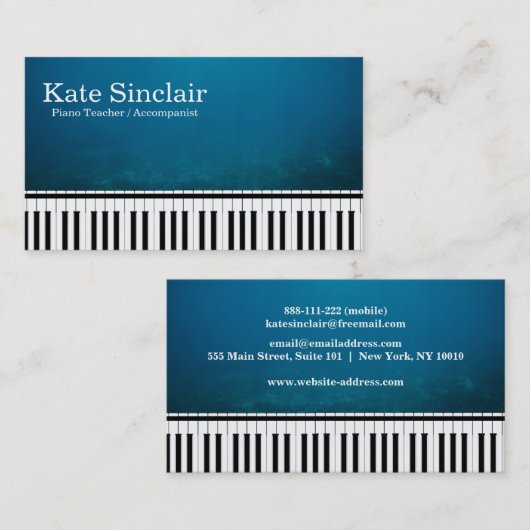 Elegant Modern Music Professional Piano Teacher Visitekaartje (Voorkant / Achterkant)