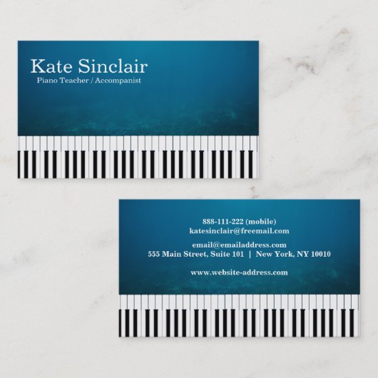 Elegant Modern Music Professional Piano Teacher Visitekaartje (Voorkant / Achterkant)