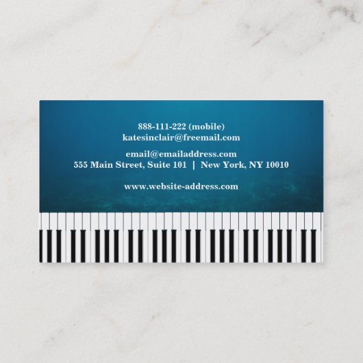 Elegant Modern Music Professional Piano Teacher Visitekaartje (Achterkant)