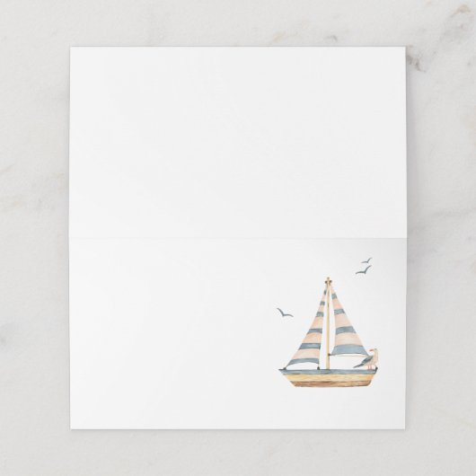 Elegant modern nautisch zeilboot Baby shower Plaatskaartje (Buitenkant ongevouwen)