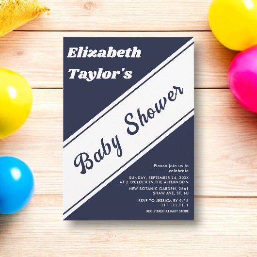 Elegant Modern Navy Blauw Wit Chic Baby shower Kaart