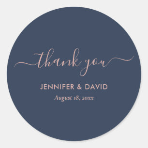 Elegant Modern Navy Blue Blush Hartelijk dank voor Ronde Sticker