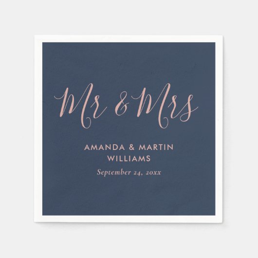 Elegant Modern Navy Blue Blush Mr. en Mrs Wedding Servet (Voorkant)