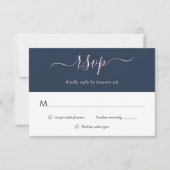 Elegant Modern Navy Blue Blush Wedding RSVP-kaarte RSVP Kaartje (Voorkant)