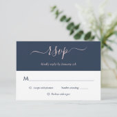 Elegant Modern Navy Blue Blush Wedding RSVP-kaarte RSVP Kaartje (Staand voorkant)