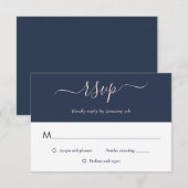 Elegant Modern Navy Blue Blush Wedding RSVP-kaarte RSVP Kaartje (Voorkant / Achterkant)
