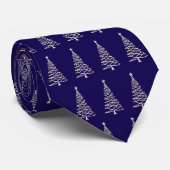 Elegant Modern Navy Blue Christmas Trees Patterned Stropdas (Opgerold)
