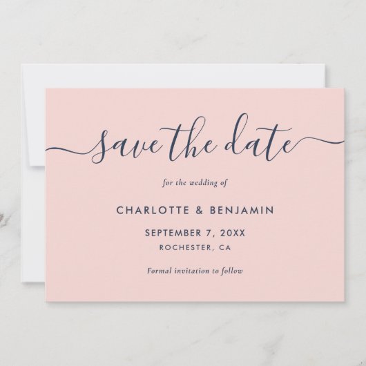 Elegant Modern Navy Blue en Blush Photo Wedding Save The Date (Voorkant)