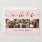Elegant Modern Navy Blue en Blush Wedding 4 Foto Save The Date (Voorkant)