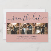 Elegant Modern Navy Blue en Blush Wedding 4 Foto Save The Date (Voorkant)