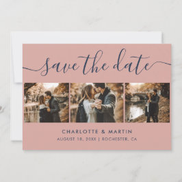 Elegant Modern Navy Blue en Blush Wedding 4 Foto Save The Date